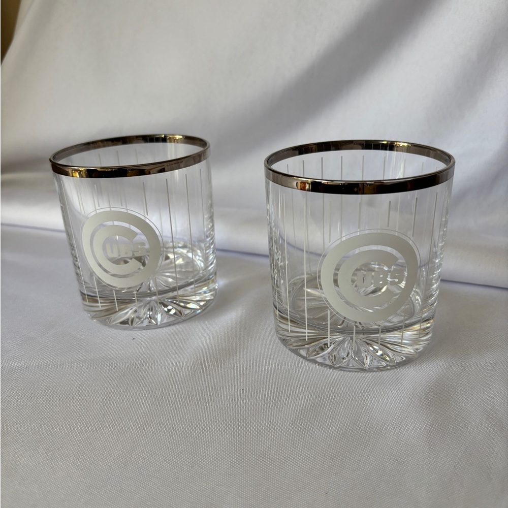 Elegant Silver Rimmed and Striped Cubs Rocks Tumblers